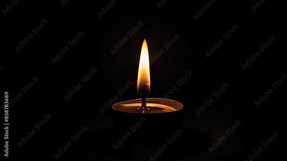Photograph of a single candle flame dancing in the darkness, casting flickering shadows Photograph of a single candle flame dancing in the darkness, casting flickering shadows