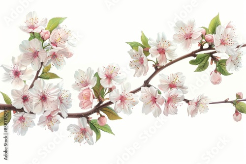 Wallpaper Mural Isolated vector illustration of a blooming cherry blossom branch on a white background, symbolizing the arrival of spring, delicate and vibrant  Torontodigital.ca