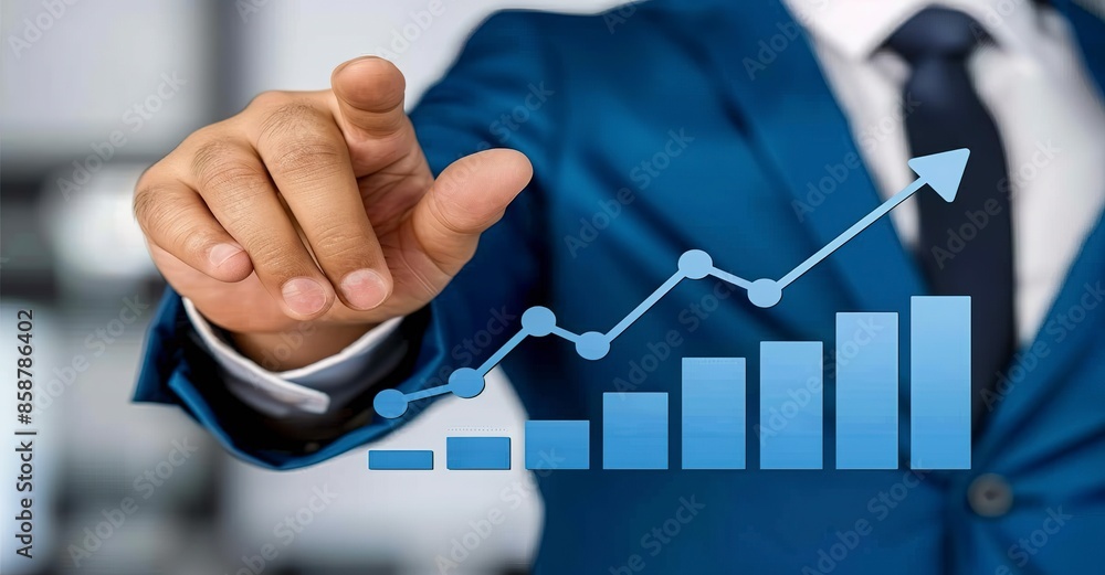Businessman Pointing at Upward Graph Line, Concept of Financial Growth ...