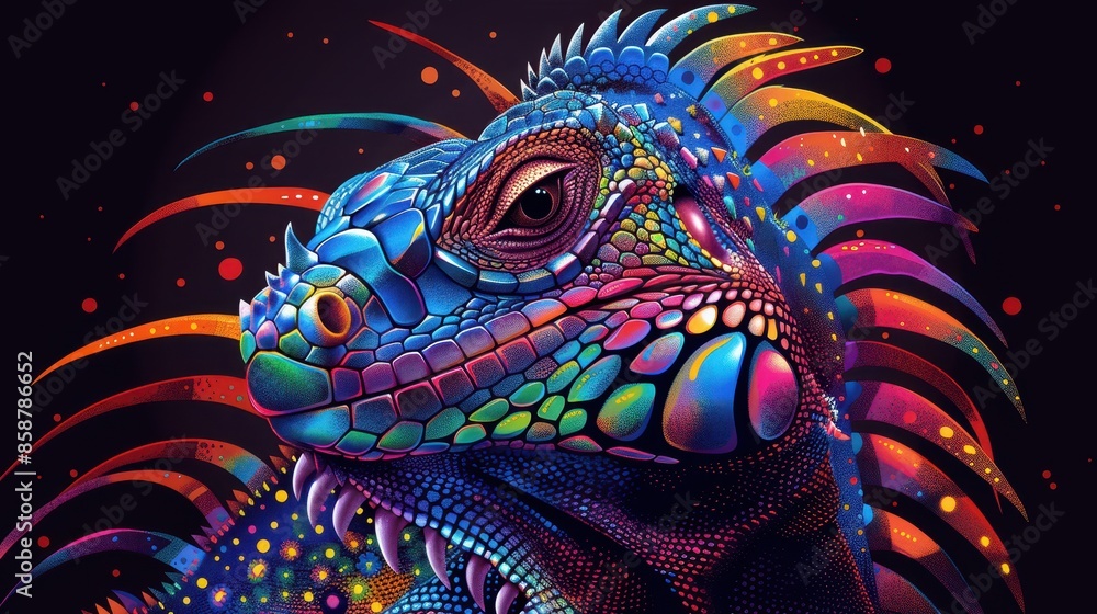 Vibrant and Colorful Digital Art of an Iguana with Neon and Psychedelic Patterns Vibrant and Colorful Digital Art of an Iguana with Neon and Psychedelic Patterns