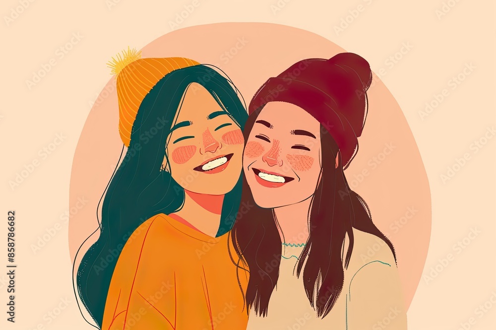 Illustration of Two Smiling Friends Illustration of Two Smiling Friends