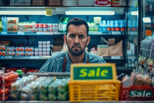 Grocery Store Clerk Behind Counter photo