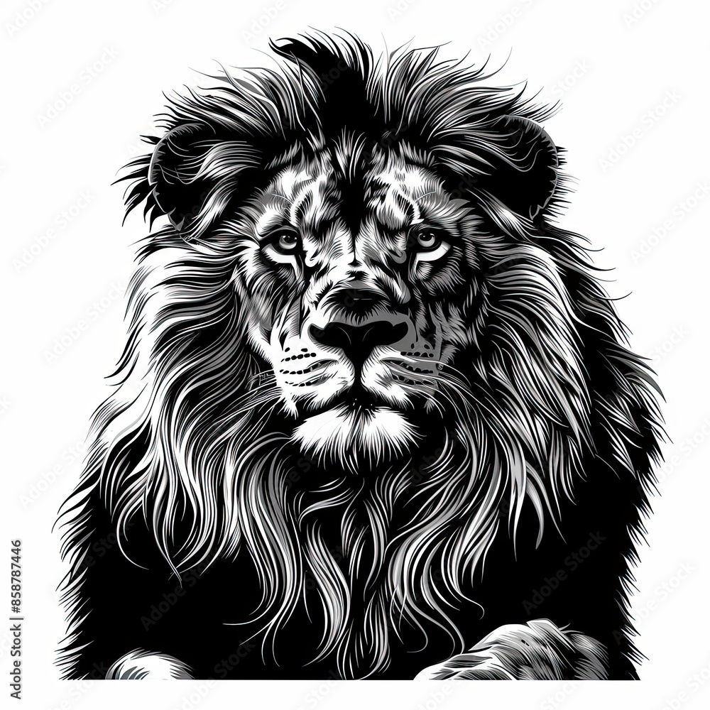 A black and white drawing of a lion A black and white drawing of a lion
