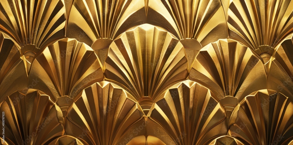 A gold leaf design is shown in a close up. 1920s art deco background with geometric shapes in gold. Concept Art Deco, 1920s, Geometric Shapes, Gold , Background A gold leaf design is shown in a close up. 1920s art deco background with geometric shapes in gold. Concept Art Deco, 1920s, Geometric Shapes, Gold , Background