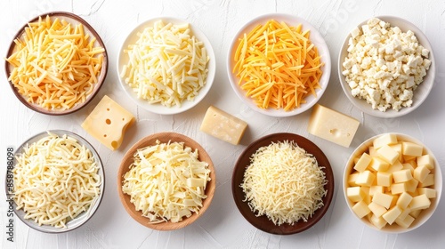 Assorted Grated Cheese Collection on White Background photo