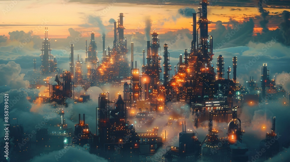 Fototapeta premium Industrial Cityscape in the Clouds.