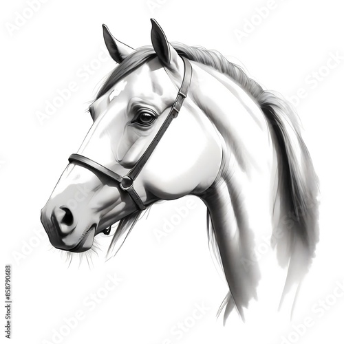 Drawing of horse head with long mane, suitable for equestrian designs, farm logos, and horsethemed products like apparel and accessories. photo