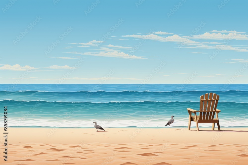 a beautiful beach with a wooden chair on the sand