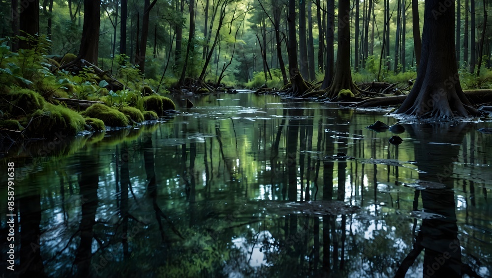 A scene of a landscape where rivers of liquid metal weave through forests of glass trees ai_generated A scene of a landscape where rivers of liquid metal weave through forests of glass trees ai_generated