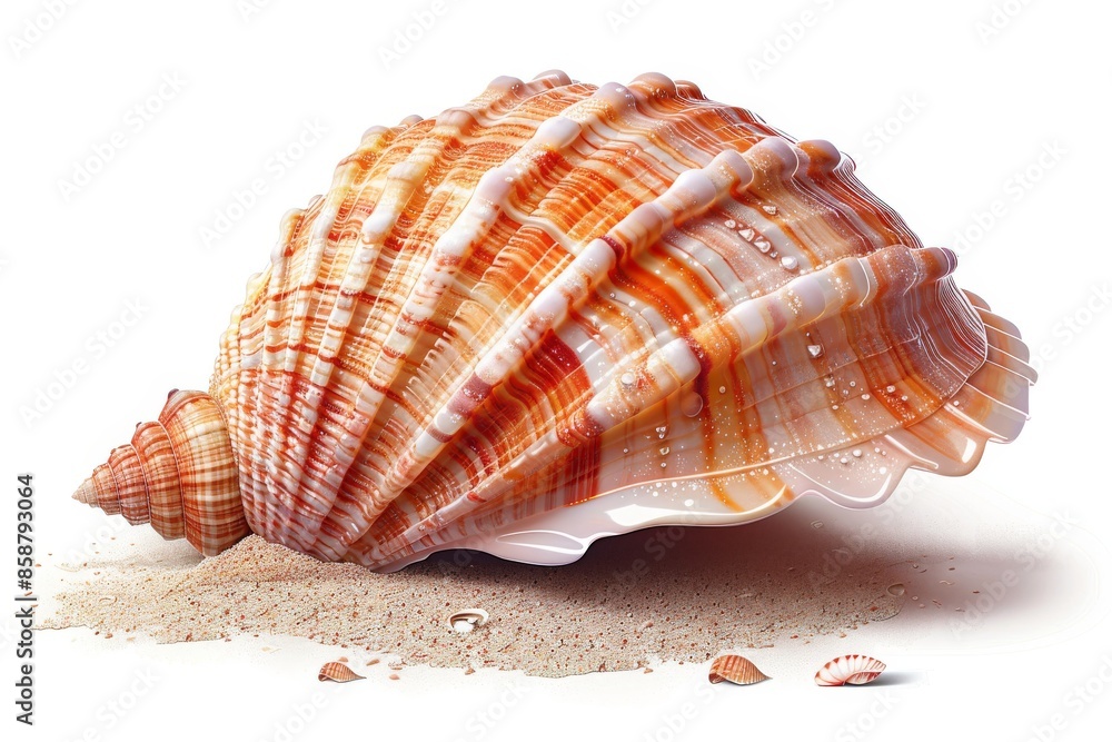 Isolated vector illustration of a detailed seashell with sand, whimsical and summery, found on summer beaches, on a white isolated background Isolated vector illustration of a detailed seashell with sand, whimsical and summery, found on summer beaches, on a white isolated background