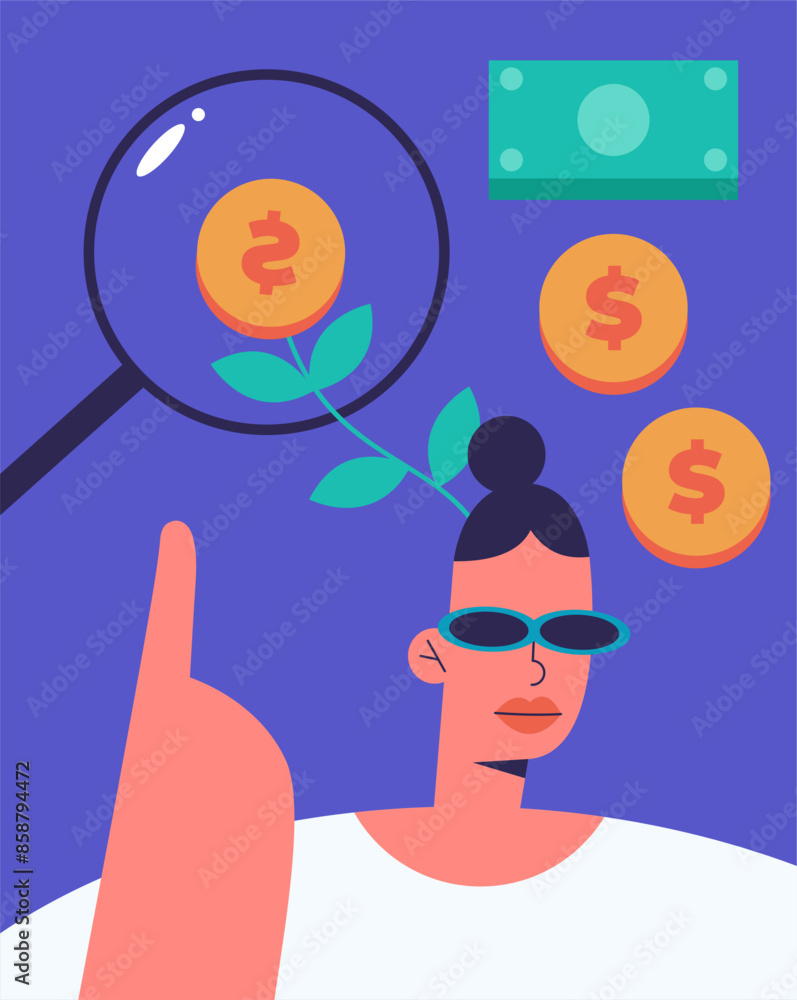 Green investments with business women. Business concept for investment and finance growth. Plant with coin. Environmental social and corporate governance. Flat vector illustration. Green investments with business women. Business concept for investment and finance growth. Plant with coin. Environmental social and corporate governance. Flat vector illustration.