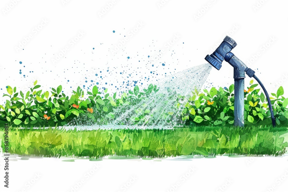 Isolated vector illustration of a garden sprinkler with water spraying, refreshing and playful, perfect for summer, on a white isolated background Isolated vector illustration of a garden sprinkler with water spraying, refreshing and playful, perfect for summer, on a white isolated background