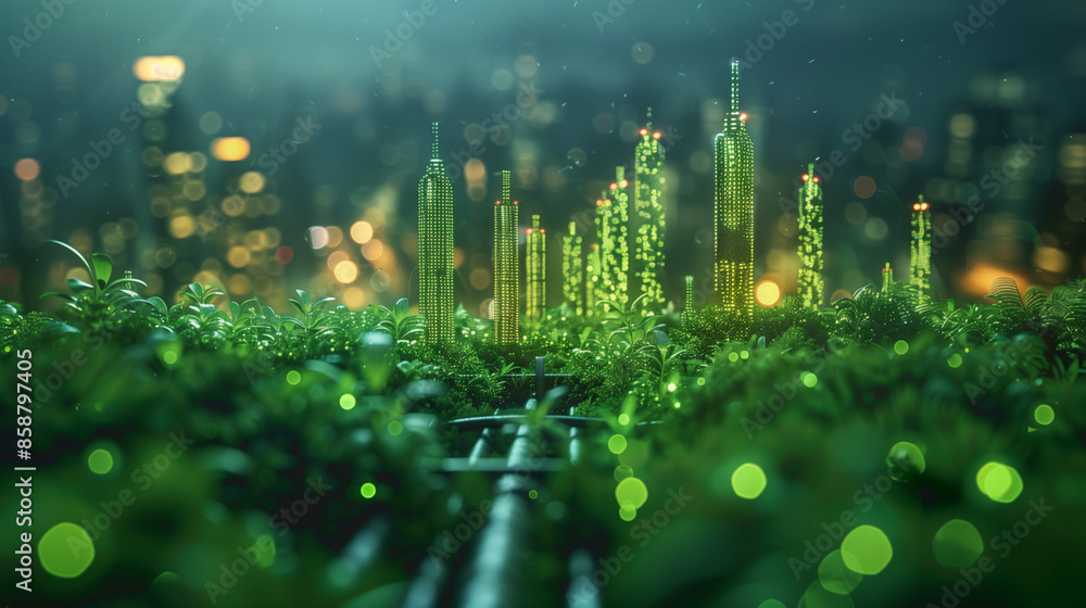 Illustrate a sustainable business environment with eco-friendly practices, renewable energy, green architecture, and environmentally conscious office spaces. Illustrate a sustainable business environment with eco-friendly practices, renewable energy, green architecture, and environmentally conscious office spaces.