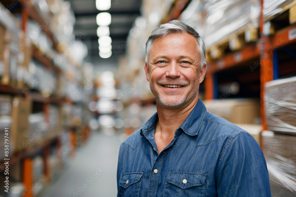 Fototapeta premium a man in a warehouse smiling for the camera