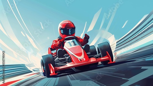 A gokart race track with a driver in red gear