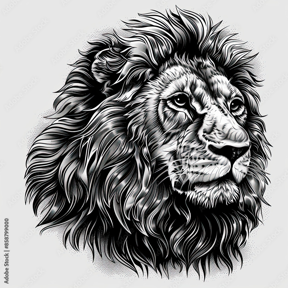 A black and white drawing of a lion A black and white drawing of a lion