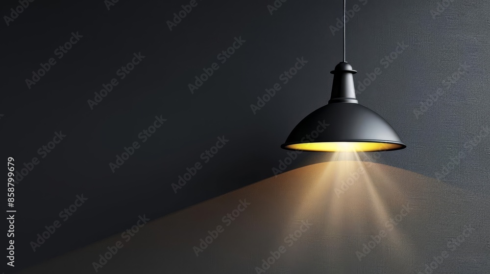 A single hanging lamp with light shining down illuminating the wall A single hanging lamp with light shining down illuminating the wall