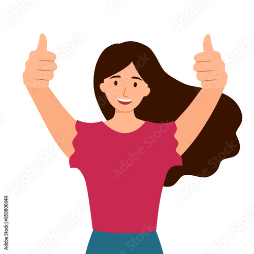 Woman showing cheer up gesture in flat design on white background. Well done. Good job.