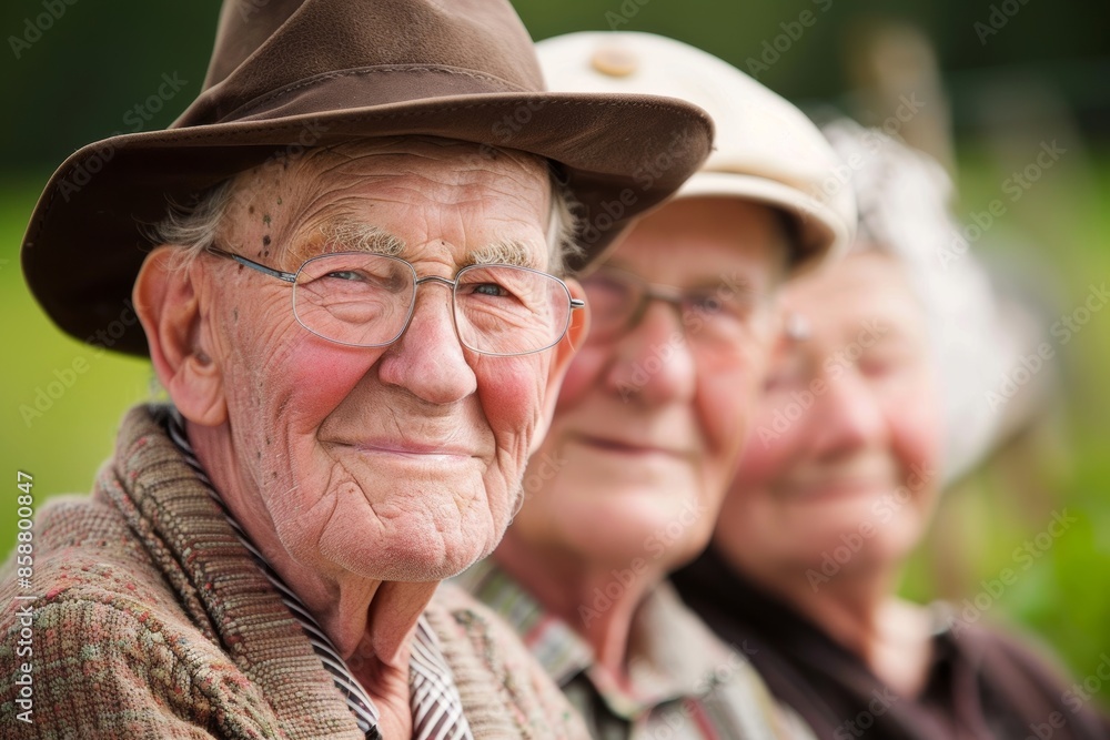 Portrait of an elderly couple in the garden. Selective focus. Portrait of an elderly couple in the garden. Selective focus.