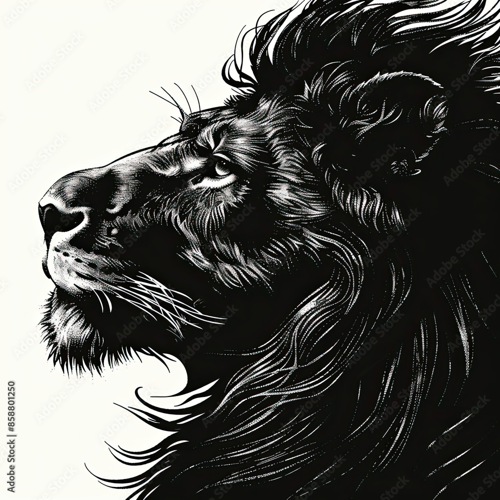 A black and white drawing of a lion A black and white drawing of a lion