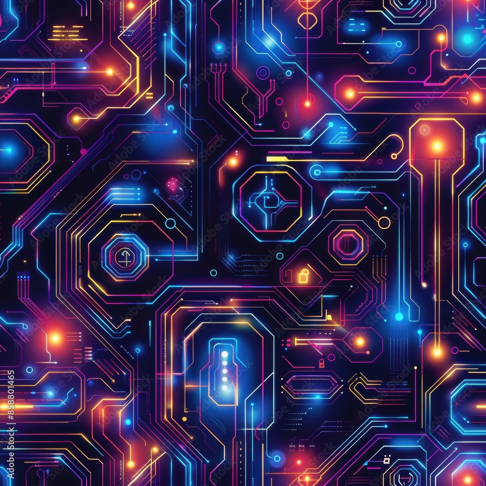 A colorful, neon-lit background with a variety of shapes and symbols. The image is abstract and futuristic, with a sense of energy and movement. The colors and shapes create a dynamic A colorful, neon-lit background with a variety of shapes and symbols. The image is abstract and futuristic, with a sense of energy and movement. The colors and shapes create a dynamic