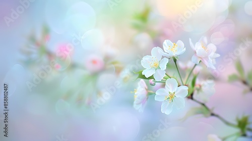 Delicate Cherry Blossom Branches in Soft Focus with Pastel Floral Background