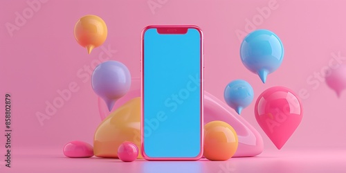 3D conversation bubbles on cellphone with warning notification. Puffed-up design. Comment 3d or recipient respond symbol reminder online chat post. 3d talk symbol with shading depiction.