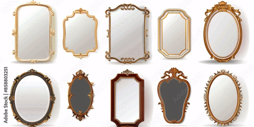 A collection of authentic reflective surfaces in varying forms and hues. A collection of authentic reflective surfaces in varying forms and hues.
