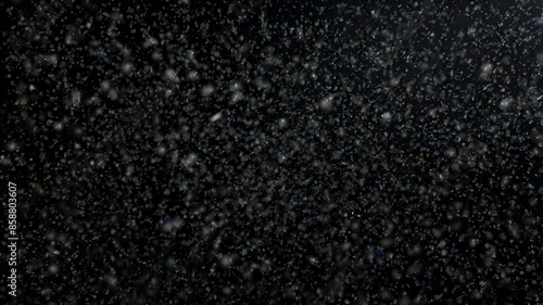 Falling snow isolated on black background bokeh effect falling flake snowflake storm weather wind GENERATE AI,