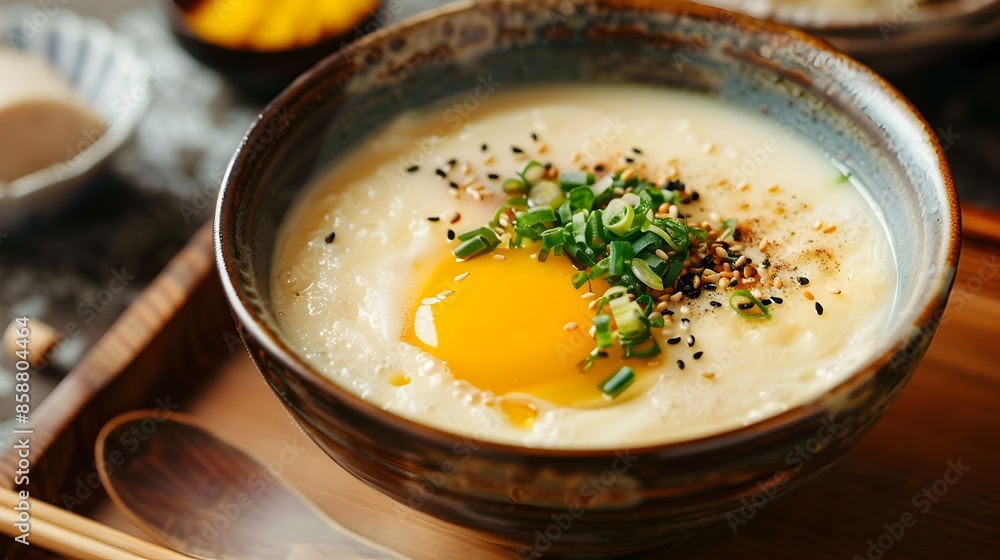 Savory Japanese Chawanmushi Egg Custard with Vibrant Garnishes in a Ceramic Bowl Savory Japanese Chawanmushi Egg Custard with Vibrant Garnishes in a Ceramic Bowl