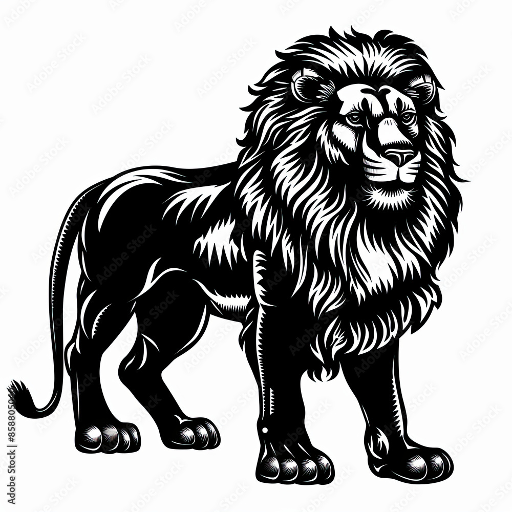 A black and white drawing of a lion A black and white drawing of a lion