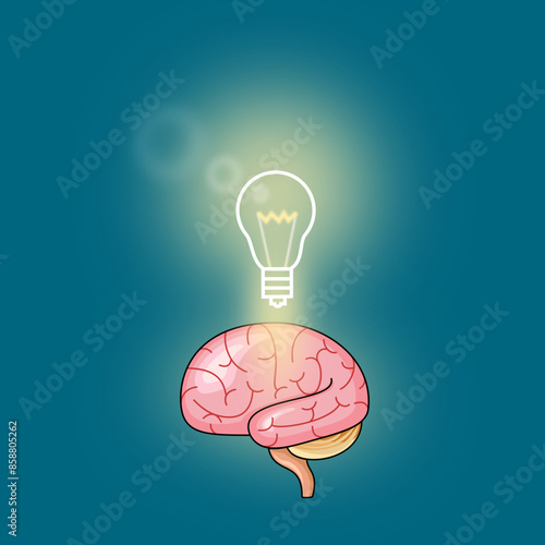The brain that creates bright thoughts is like the light of a beacon.vector