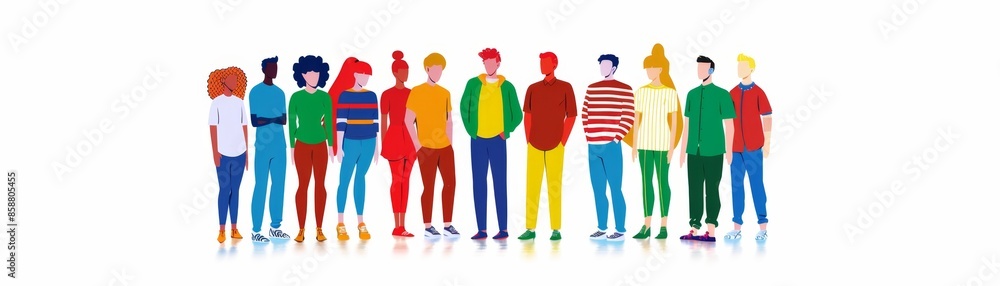 Obraz premium Unity in Diversity - Diverse Group of People Collaborating Together Flat Illustration