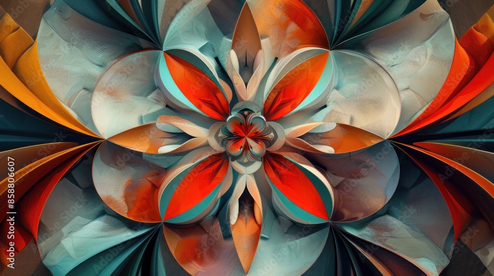 a symmetrical yet unpredictable arrangement of shapes and colors in this captivating abstract texture background. a symmetrical yet unpredictable arrangement of shapes and colors in this captivating abstract texture background.