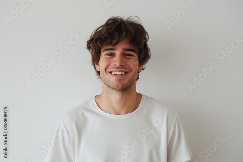Happy Young Man with Casual Style Posing Against White Background