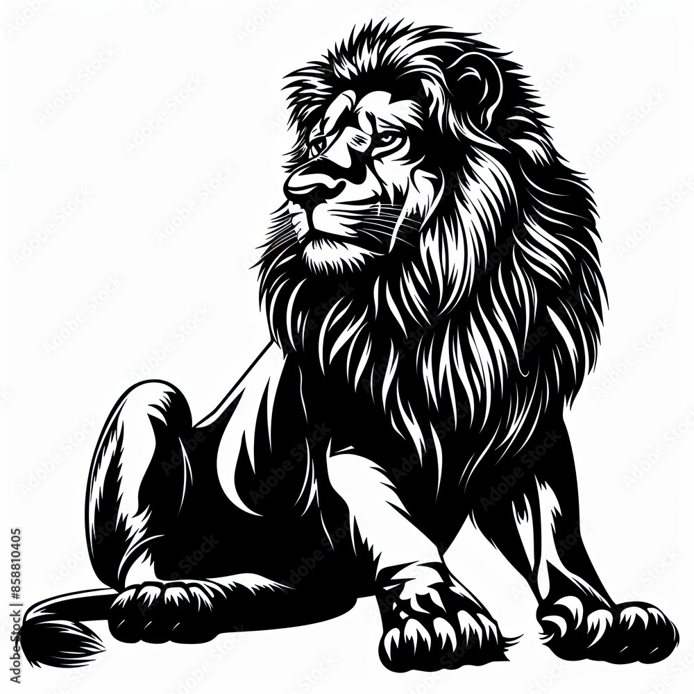 Obraz premium A black and white drawing of a lion