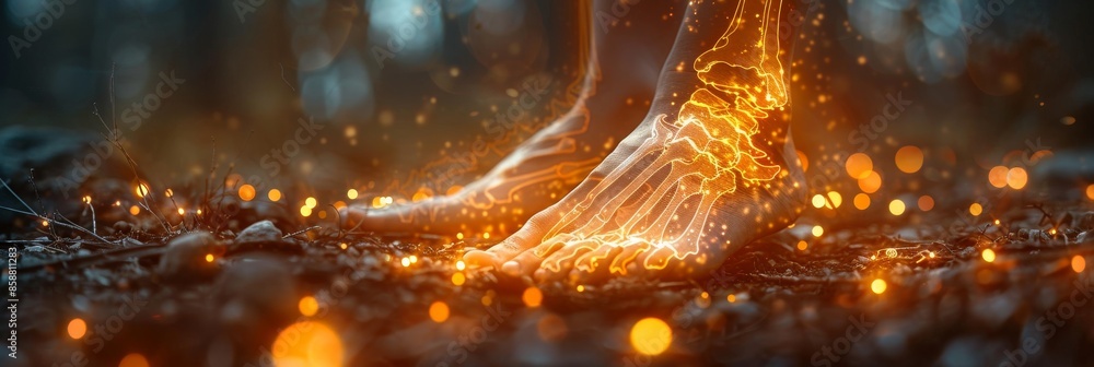 Naklejka premium Softly glowing foot bones on a warm bokeh background.