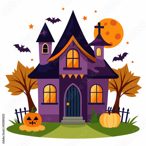  Halloween house simple clipart vector illustration 