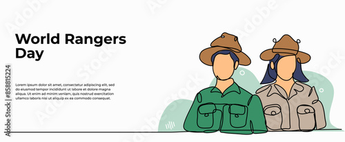 Vector illustration of Forest ranger.Modern flat in continuous line style.