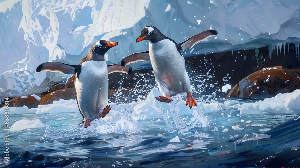 Fototapeta premium Eselspinguin (Antarktis) - Gentoo Penguin (Antarctica). 