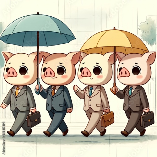 Business pig on a Rainy Day