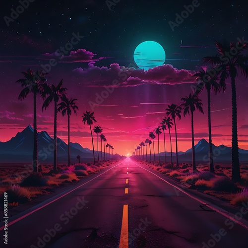 Synthwave road vibes sunset