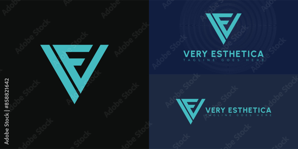 Abstract initial triangle letters VE or EV logo in blue color isolated on multiple background colors. The logo is suitable for medical esthetics office logo vector design illustration inspiration Abstract initial triangle letters VE or EV logo in blue color isolated on multiple background colors. The logo is suitable for medical esthetics office logo vector design illustration inspiration