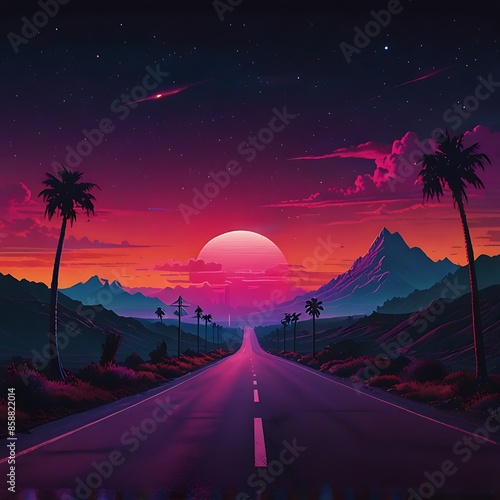 Synthwave road vibes sunset