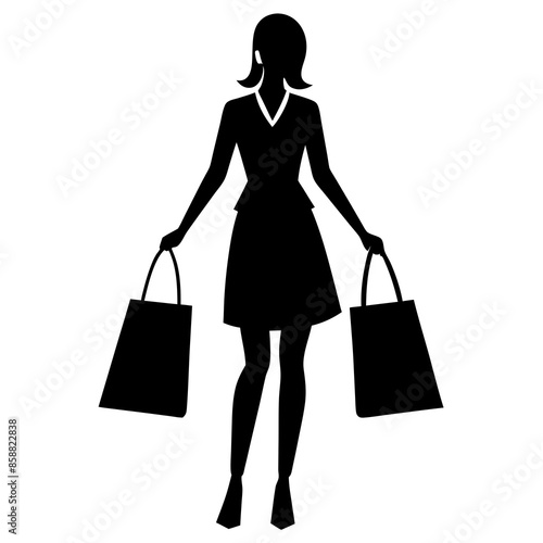 Female shopper vector silhouette illustration.