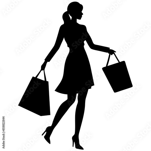 Female shopper vector silhouette illustration.