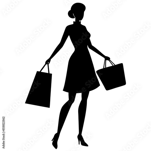 Female shopper vector silhouette illustration.