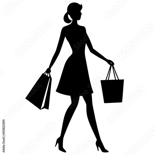Female shopper vector silhouette illustration.