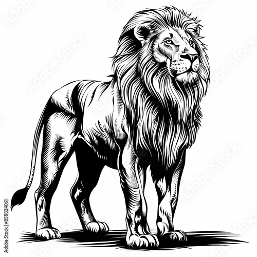 A black and white drawing of a lion