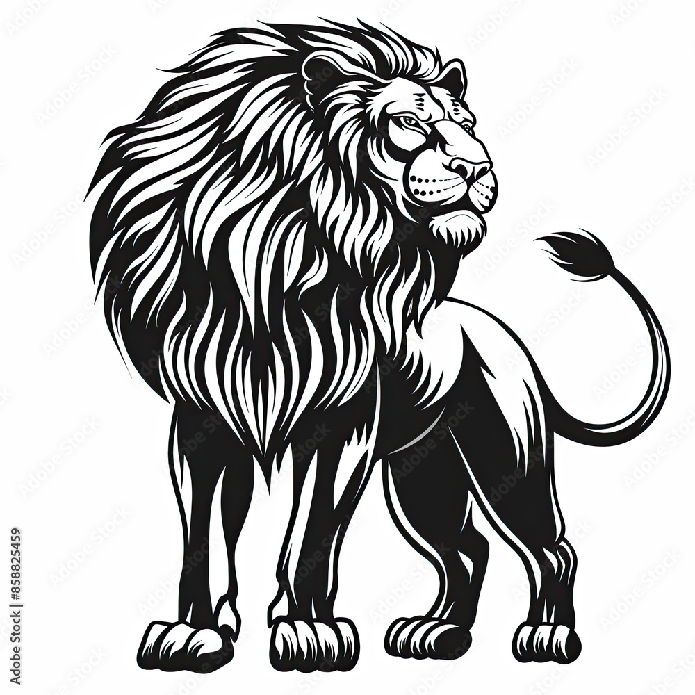 A black and white drawing of a lion A black and white drawing of a lion